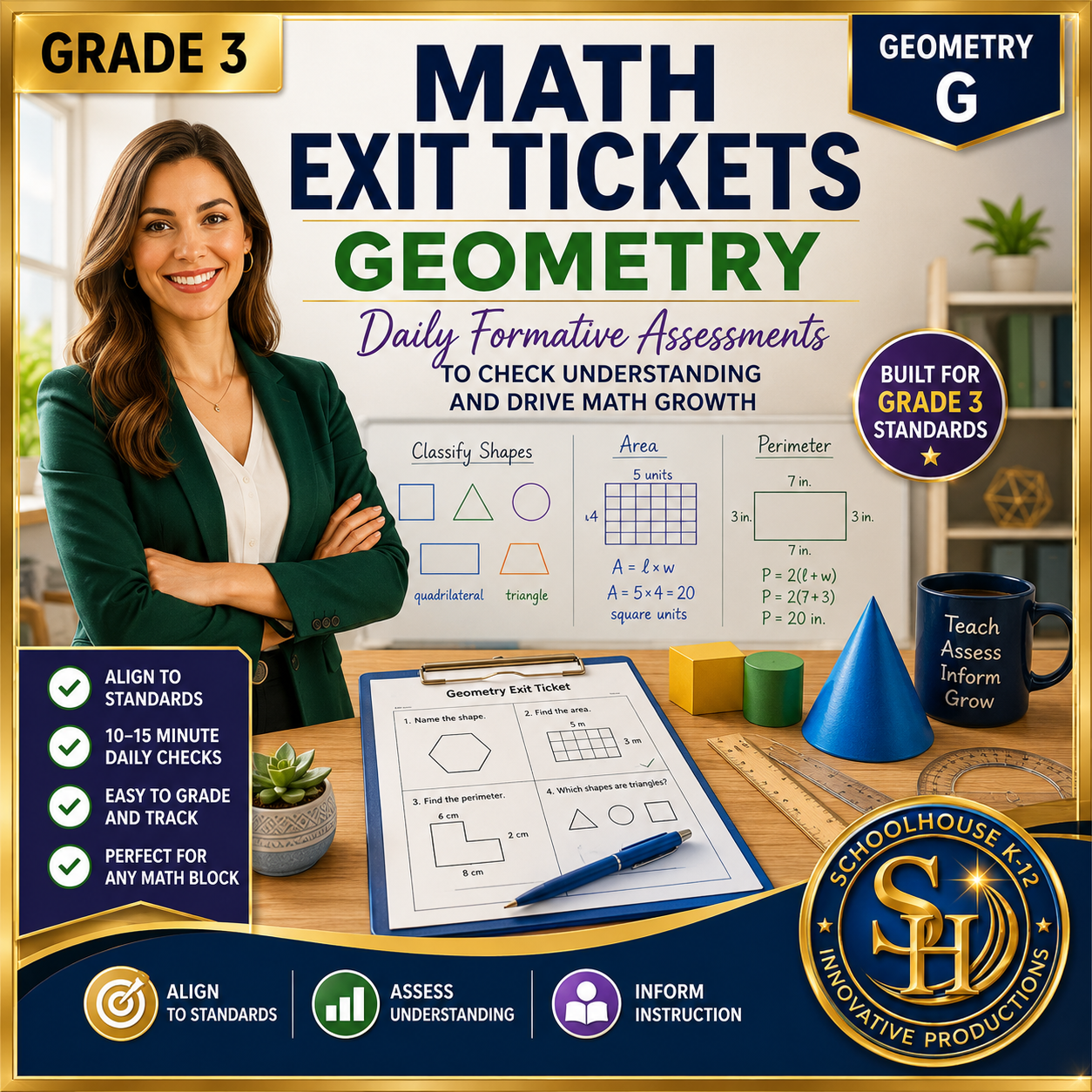 3rd Grade Geometry Math Exit Tickets cover